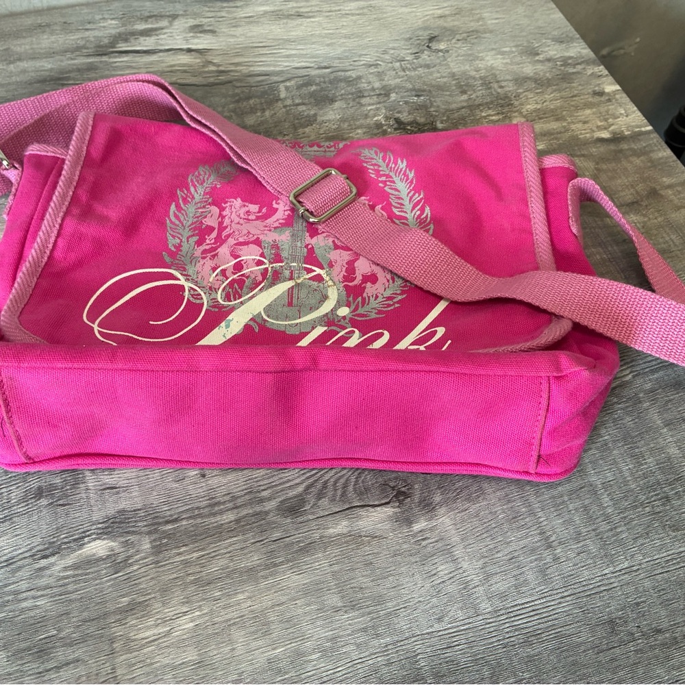 PINK Victoria's Secret Hot Pink Canvas Crossbody with Silver Crest - Picture 2 of 5
